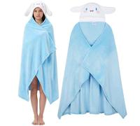 Hello Kitty Sanrio Wearable Blanket Women Teens, Super Soft Hooded Fleece Throw Blanket, Kuromi Cinnamoroll Kawaii Loungewear, Anime Gifts for Her (Blue Cinnamoroll)