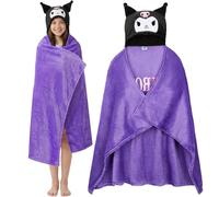 Hello Kitty Sanrio Wearable Blanket Women Teens, Super Soft Hooded Fleece Throw Blanket, Kuromi Cinnamoroll Kawaii Loungewear, Anime Gifts for Her (Purple Kuromi)
