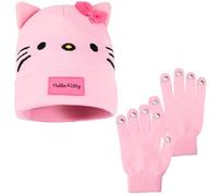 Hello Kitty Sanrio Winter Accessories for Girls, One Size Warm Winter Gloves Beanie Hat & Scarf 2 or 3 Pcs Set, Girls Gifts (Pink Hello Kitty 2 Pcs)