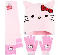 Hello Kitty Sanrio Winter Accessories for Girls, One Size Warm Winter Gloves Beanie Hat & Scarf 2 or 3 Pcs Set, Girls Gifts (Pink Hello Kitty 3 Pcs)