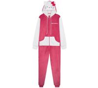 Hello Kitty Sanrio Womens Fleece Onesie with Hood 3D Ears, Cosy Loungewear Pyjamas Kawaii Sleepsuit Teens, Anime Gifts for Women (L, Red)