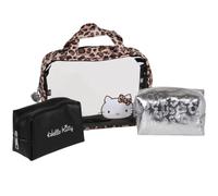 Hello Kitty Set 3pieces Roomy Leopard Print Travel Cosmetic Bag with Zipper