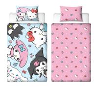 Hello Kitty Official Single Duvet Cover Set | Sugar Design | Reversible 2 Sided Bedding Cover | Official Merchandise Including Matching Pillow Cases | Polycotton | Multicolour