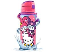 Hello Kitty Water Bottle for Kids Girls - 600ml Aluminium Water Bottle with Straw and Carry Strap, Leak Proof Girls Water Bottles, Metal Kids Drinking Bottle 3+Years