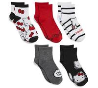 Hello Kitty Women's 5 Pack Clean Ribbed Short Ankle Socks, White Prim, 8-10 UK