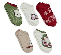 Hello Kitty Women's 5 Pack No Show Ankle Socks, Holiday Green, 8-10 UK