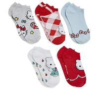 Hello Kitty Women's 5 Pack No Show Ankle Socks, Holiday White, 8-10 UK
