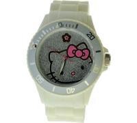 Hello Kitty Women's H3WL1040WT White Plastic Case Rubber Strap Pave Face and Flower at 12 Watch