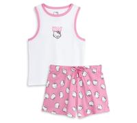 Hello Kitty Womens White and Pink Vest and Shorts Pyjama Set Print Sleepwear | Sleeveless Loungewear | Cartoon Character PJs - X-Small