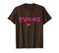 Hello Korean Annyeonghaseyo Word with Heart T-Shirt, Men, Brown, Large
