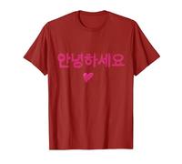Hello Korean Annyeonghaseyo Word with Heart T-Shirt, Men, Cranberry Red, Small