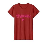 Hello Korean Annyeonghaseyo Word with Heart T-Shirt, Women, Cranberry Red, X-Small