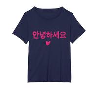 Hello Korean Annyeonghaseyo Word with Heart T-Shirt, Women's Plus, Navy Blue, 3X