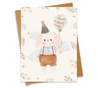 Hello Little One Cute Bunny Baby Shower Card Pregnancy Gift For Expecting Mom Dad Newborn Congratulations New Parents - Size 6.3"x4.7" Blank Inside with Kraft Envelope