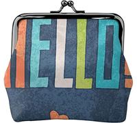 Hello Love Women's Leather Coin Purse, Small Change Pouch with Kiss-Lock Clasp Closure Buckle Wallet for Girl Gift