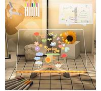 Hello Luno Magic Board, Kivvy Magic Board - Dry Erase, Hello Luno LED Board for Kids, Acrylic Dry Erase Board with 7 Colors Pen, Writing Board with Stand for School Cafe Home Office (20 * 20cm)