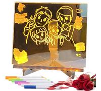 Hello Luno Magicboard, Helloluno Led Drawing Board, Illuminated Acrylic Notepad with Night Light, Acrylic with Adjustable Stand and 7 Color Pen (6 * 6IN)