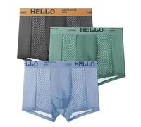 Hello Mesh Mens Underwear, Men's Mesh Ice Silk Underwear, for Men, Mens Breathable Trunks, Multipack (3Pcs,L)