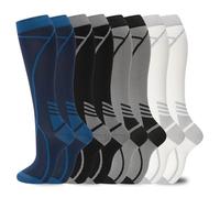 hello momya 8 Pairs Compression Socks for Women Men Knee High Running Stocking 20-30 mmHg Nurse Medical and Travel Athletic, 02-8 Pairs-blue/Black/White/Grey, Small/Medium