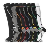 hello momya 8 Pairs Compression Socks for Women Men Knee High Running Stocking 20-30 mmHg Travel Athletic, 00-8 Pairs-black White Gray, Large-X-Large
