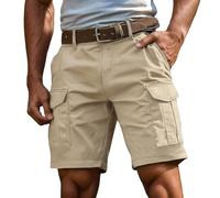 Hello MrLin Cargo Shorts Men Summer Cotton Casual Work Shorts Stretch Outdoor Baggy Mens Cargo Shorts with Multi Pockets(no Belt) Light Khaki