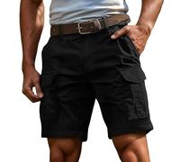 Hello MrLin Cargo Shorts Men Summer Cotton Casual Work Shorts Stretch Outdoor Baggy Mens Cargo Shorts with Multi Pockets(no Belt) Black