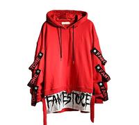 Hello MrLin Men's Hip Hop Hoodie Japanese Harajuku Streetwear Techwear Urban Pullover Red