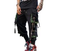 Hello MrLin Men's Jogger Pants Punk Cargo Baggy Techwear Hip Hop Harem Pants Streetwear Tactical Track Pant, Black&Army Green, X-Large