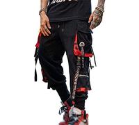 Hello MrLin Men's Jogger Punk Cargo Baggy Techwear Hip Hop Harem Streetwear Tactical Track Pants, Black, XXL
