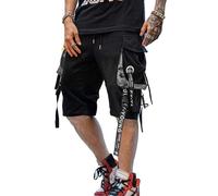 Hello MrLin Men's Korean Fashion Cargo Shorts Work Trousers Men's Sports Trousers Leisure Trousers with Pockets Summer Jogging Bottoms Hip Hop Techwear Streetwear, Black Grey, L