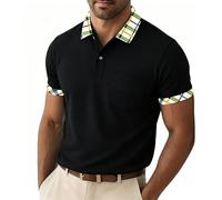 Hello MrLin Mens Polo Shirts Short Sleeve Cotton Plaid Collar Golf Polo Shirts for Men Adult Summer Classic Breathable Casual Polo T-Shirt Black