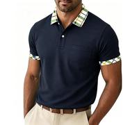 Hello MrLin Mens Polo Shirts Short Sleeve Cotton Plaid Collar Golf Polo Shirts for Men Adult Summer Classic Breathable Casual Polo T-Shirt Dark Blue