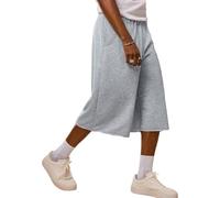 Hello MrLin Shorts for Men UK Cotton Drawstring Baggy 3/4 Length Shorts Summer Hip Hop Stretch Casual Streetwear Mens Jogger Shorts Light Grey