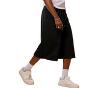 Hello MrLin Shorts for Men UK Cotton Drawstring Baggy 3/4 Length Shorts Summer Hip Hop Stretch Casual Streetwear Mens Jogger Shorts Black