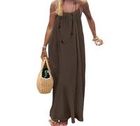 Hello MrLin Summer Dresses for Women UK Sleeveless Maxi Backless Cami Dress Elegant Casual Holiday Spaghetti Strap Flowy Beach Dress Coffee Brown