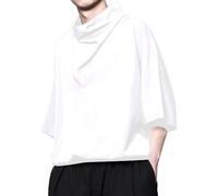 Hello MrLin Turtleneck T-shirts for men, half sleeve turtleneck shirt, plain basic short sleeve men's techwear, streetwear, White, L