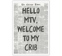 Hello Mtv Welcome To My Crib Poster Vintage Black And White Newspaper Canvas Wall Art Positive Affirming 70'S Room Aesthetic Prints Painting For Home Bedroom Dorm Wall Decor 12x18in Unframed