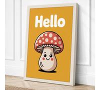 Hello Mushroom Canvas Wall Art Print 18x12 Inch
