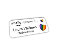 Hello My Name is 3D Rainbow Hearts Name Badge 76 x 32 mm Doctor Student Doctor GP Healthcare Assistant Nurse Practitioner Clinical Medical