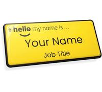 Hello My Name is Gel Domed Yellow Black 76 x 32mm Magnetic Name Badge.