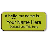 Hello My Name is Identification Badge, Choice of 12 Colours and Text, Durable Laser Engraved Acrylic Nurse Doctor Care Assistant Student (Brushed Gold/Black)