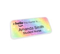 Hello My Name is Name Badge 76 x 32 mm Pastel Rainbow and Stars Background Logo Doctor Student Doctor GP Healthcare Assistant Nurse Practitioner Clinical Medical