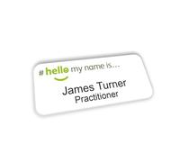 Hello My Name is Name Badge Green Text Logo 76 x 32 mm Student Doctor GP Healthcare Assistant Nurse Practitioner Clinical Medical