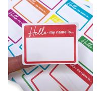 Hello My Name is Stickers - 72-Pack Colorful Name Tag Labels, 64mm x 46mm - Write on Multi-Colored Stickers for Kids, Daycare, Schools, Events & Parties