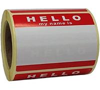 'Hello My Name is' Stickers/Name Label Tags - 250 Red & White - 8cm x 6cm