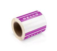 'Hello My Name is' Stickers/Name Label Tags - Purple & White 8cm x 6cm