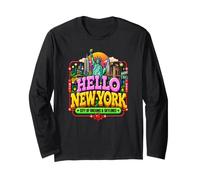 Hello New York City Liberty Skyline Travel Art Long Sleeve T-Shirt