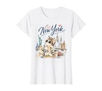 Hello New York Stylish Cat NYC Skyline Cute Travel Souvenir Value Graphic T-Shirt, Women, White, L