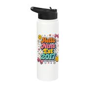 Hello Nine Est 2017 9th Birthday 9 Years Old Girl Croquette Stainless Steel Insulated Water Bottle