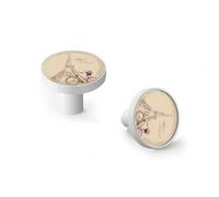 Hello Paris Eiffel Tower Bicycle Cabinet Knobs and Wall Hooks, 6 Pack Modern Drawer Pulls with White Base, Solid Zinc Alloy Handles for Kitchen, Bathroom, Dresser
